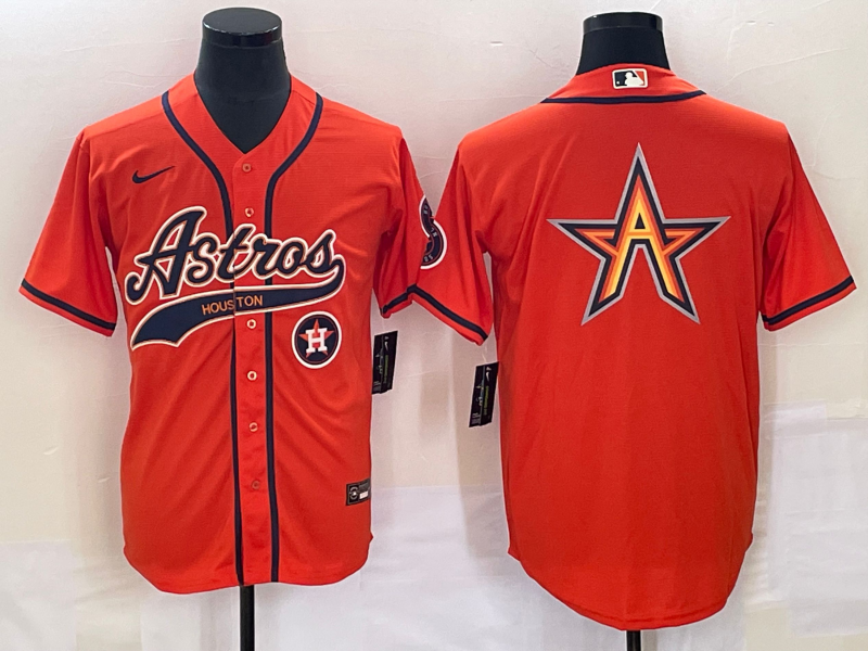 Men's Houston Astros Orange Team Big Logo With Patch Cool Base Stitched Baseball Jersey Men's Houston Astros Orange Team Big Logo With Patch Cool Base Stitched Baseball Jersey